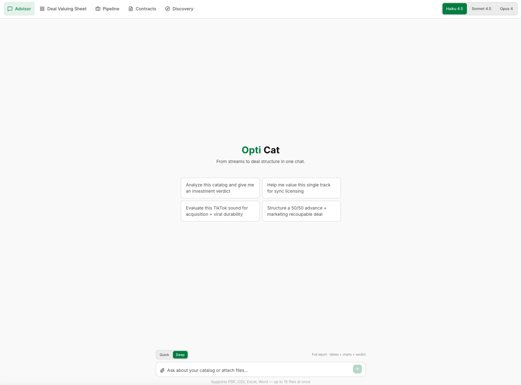 OptiCat advisor. From streams to deal structure in one chat