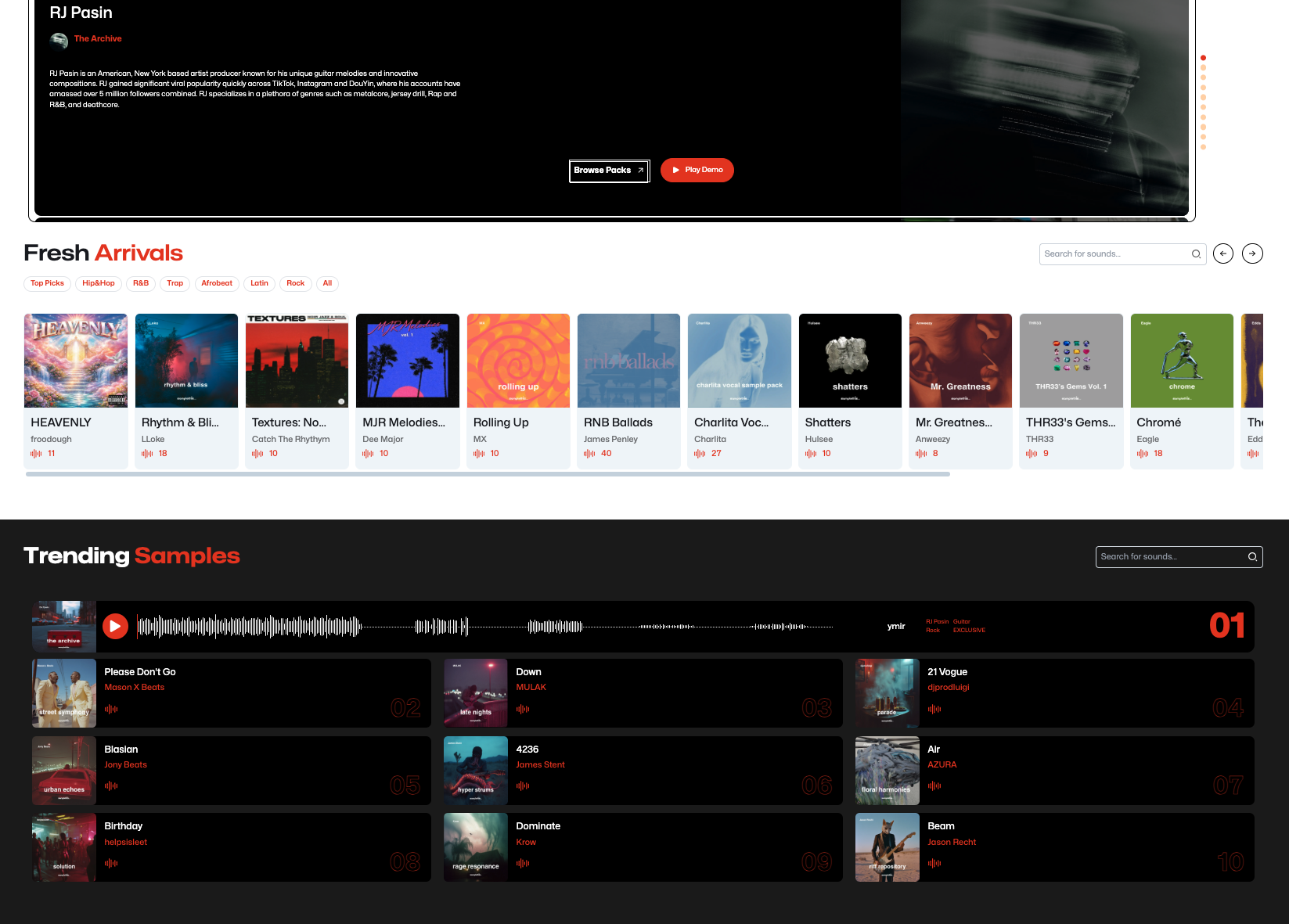 Sample This storefront. Featured artist, fresh arrivals and trending samples